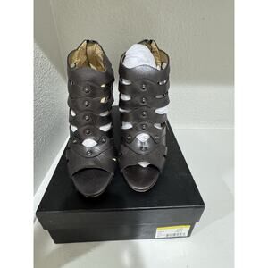 L.A.M.B. Gladiator‎ Studded Leather Heels Peep Toe Strappy Bronze